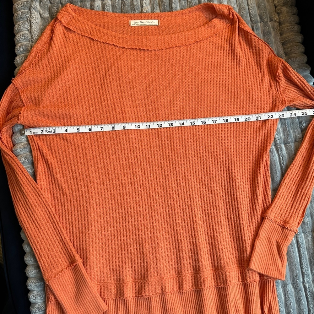 We the free oversized orange coral waffle knit thermal lounge top - Picture 6 of 8